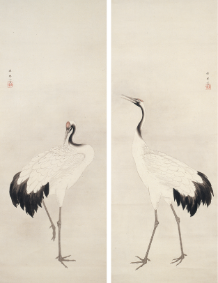 游鶴図 橋本雅邦筆
