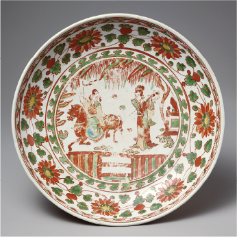 五彩人物唐草文盤（古赤絵）