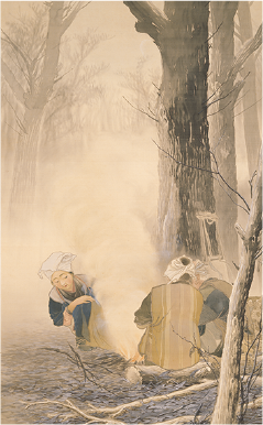 焚火 川合玉堂筆